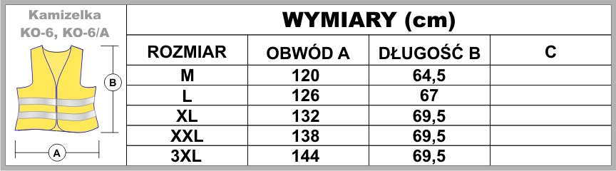 tabela rozmiarow ko6